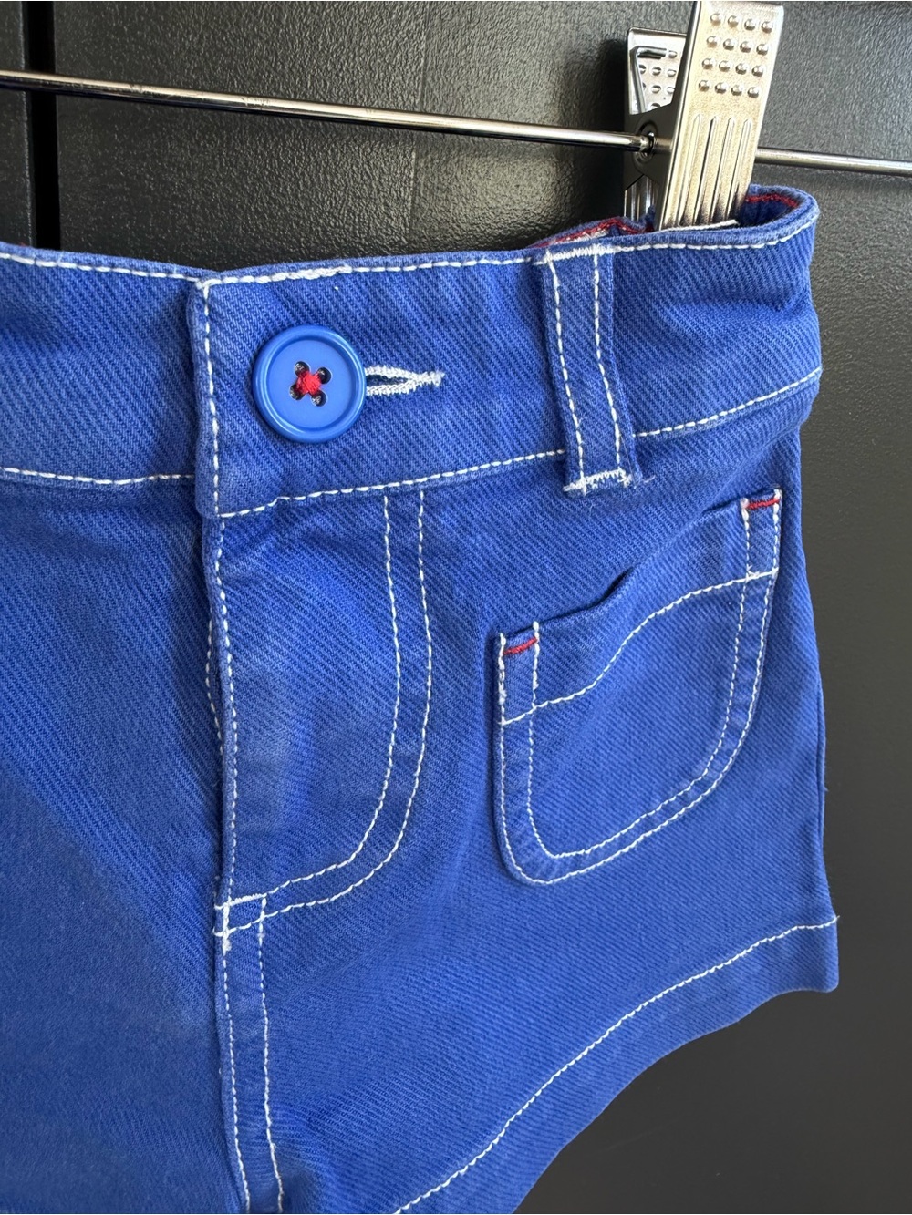 Mini Boden Royal Blue Cotton Girls' Shorts with Red Stitching 3 - Picture 3 of 7